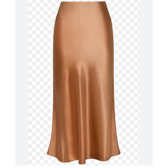 REFINE Sz 3 M Tan Gold 100% Silk Lydia Midi Slip Skirt - Picture 9 of 12